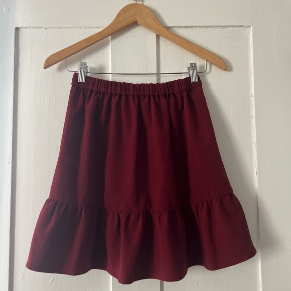 J Crew Mercantile NWT Burgundy Red Flounce Hem Mini Skirt Size 00 - Picture 5 of 5